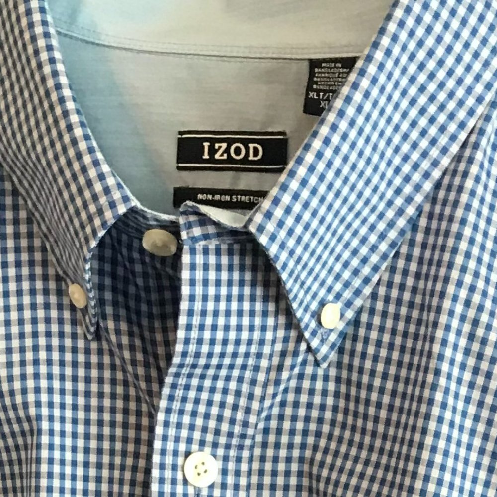 Izod Blue and White Gingham Button-Down Shirt